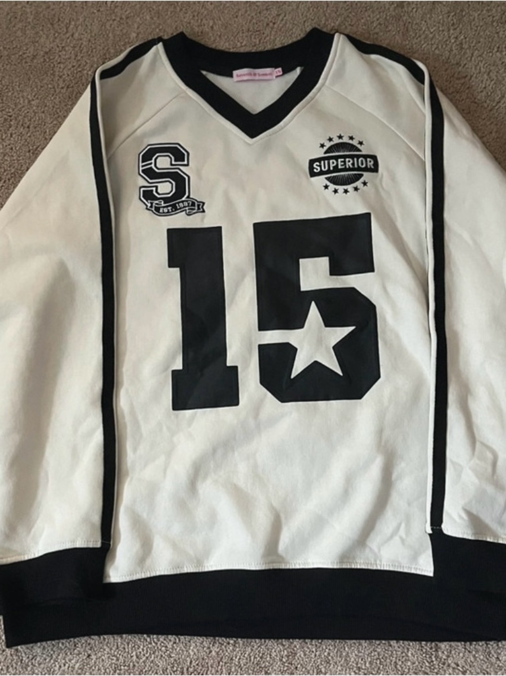 Women's White and Black Graphic V-Neck Jersey - Superior Style